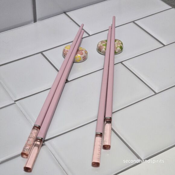 2 Sets of Pink Chopsticks And Coordinating Rests GIFT BAGGED - Picture 10 of 11